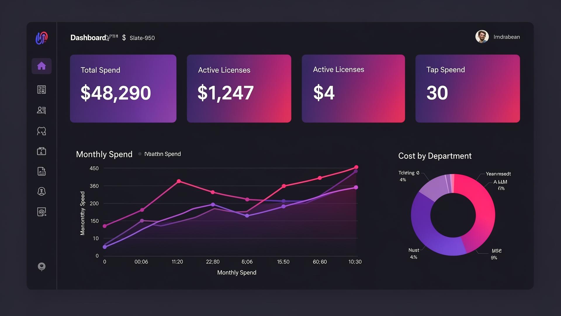 assetdig dashboard with total spend, active licenses and analytics